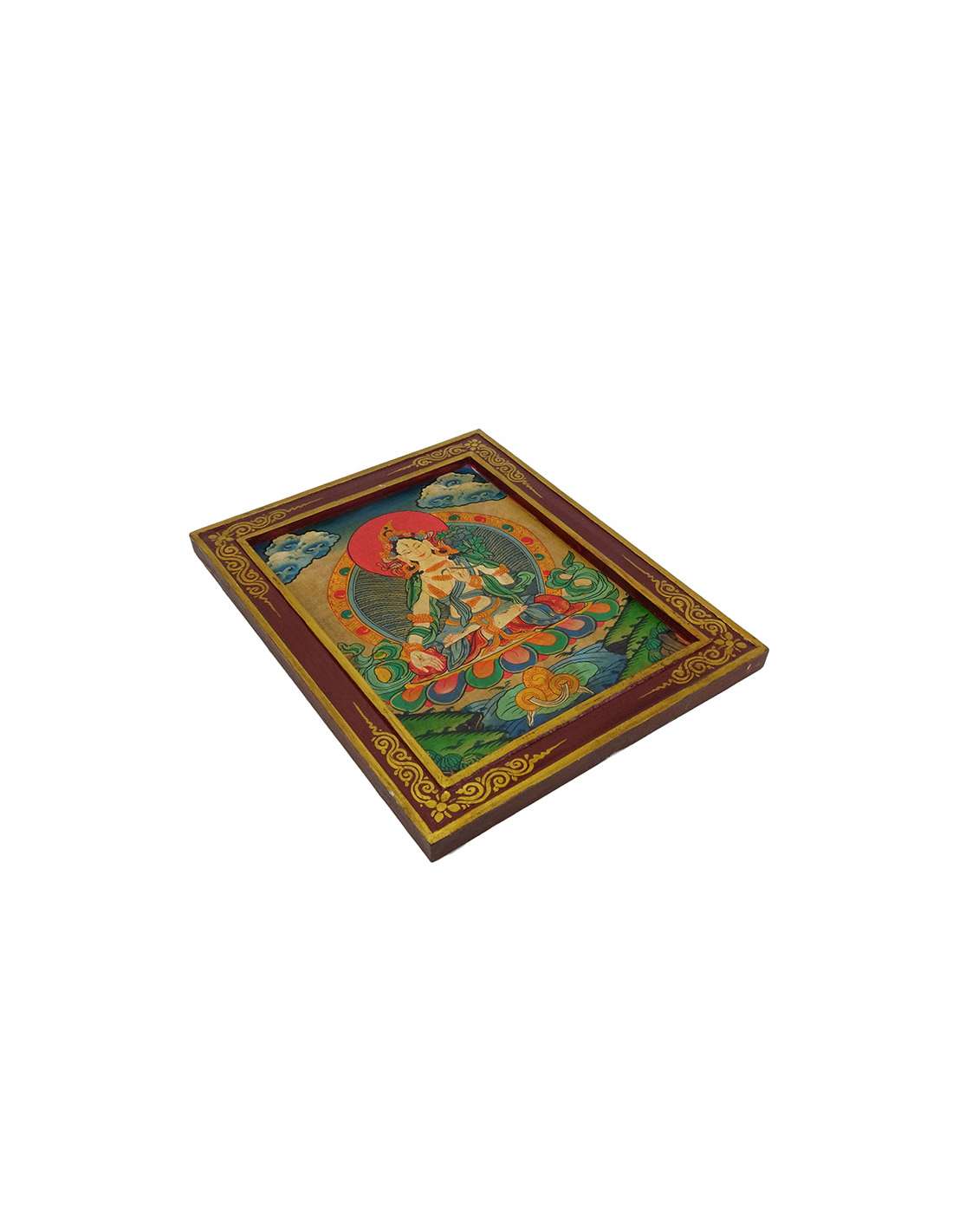 Thangka budista Tara Blanca enmarcado en madera 34 x 28 cm Envío Gratis