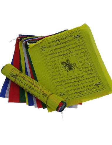 Banderas tibetanas de oración de 4.7 in x 4.7 in – Banderas impresas a mano  – Impresas en Nepal Bandera de Caballo de Viento – 5 rollos