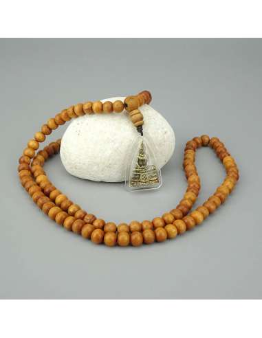 Japa Mala Tibetano de madera con Amuleto Thai