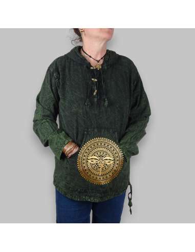 Sudadera con capucha Hippie, Unisex, algodón, Lavado a la piedra Verde