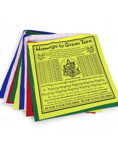 Banderas Tibetanas mantra Tara verde 20 x 20 cm