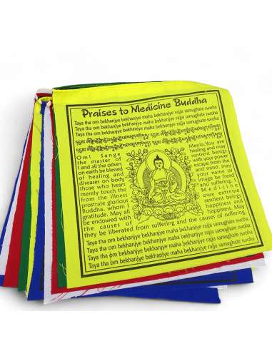 Banderas Tibetanas mantra Buda de la Medicina 20 x 20 cm